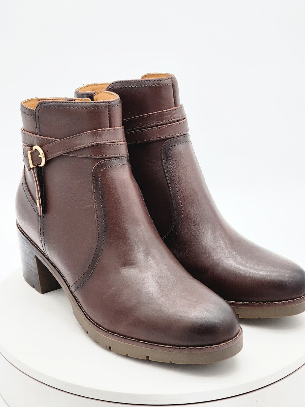 Easy Spirit Carter Dark Brown Leather Ankle Boots Women Size 10 M Block Heel